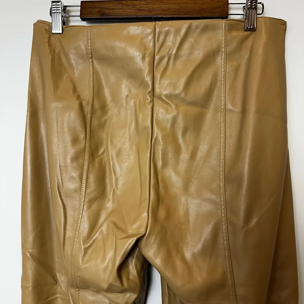 Nicole‎ Miller Faux Leather High Rise Leggings Camel Brown Medium NWT